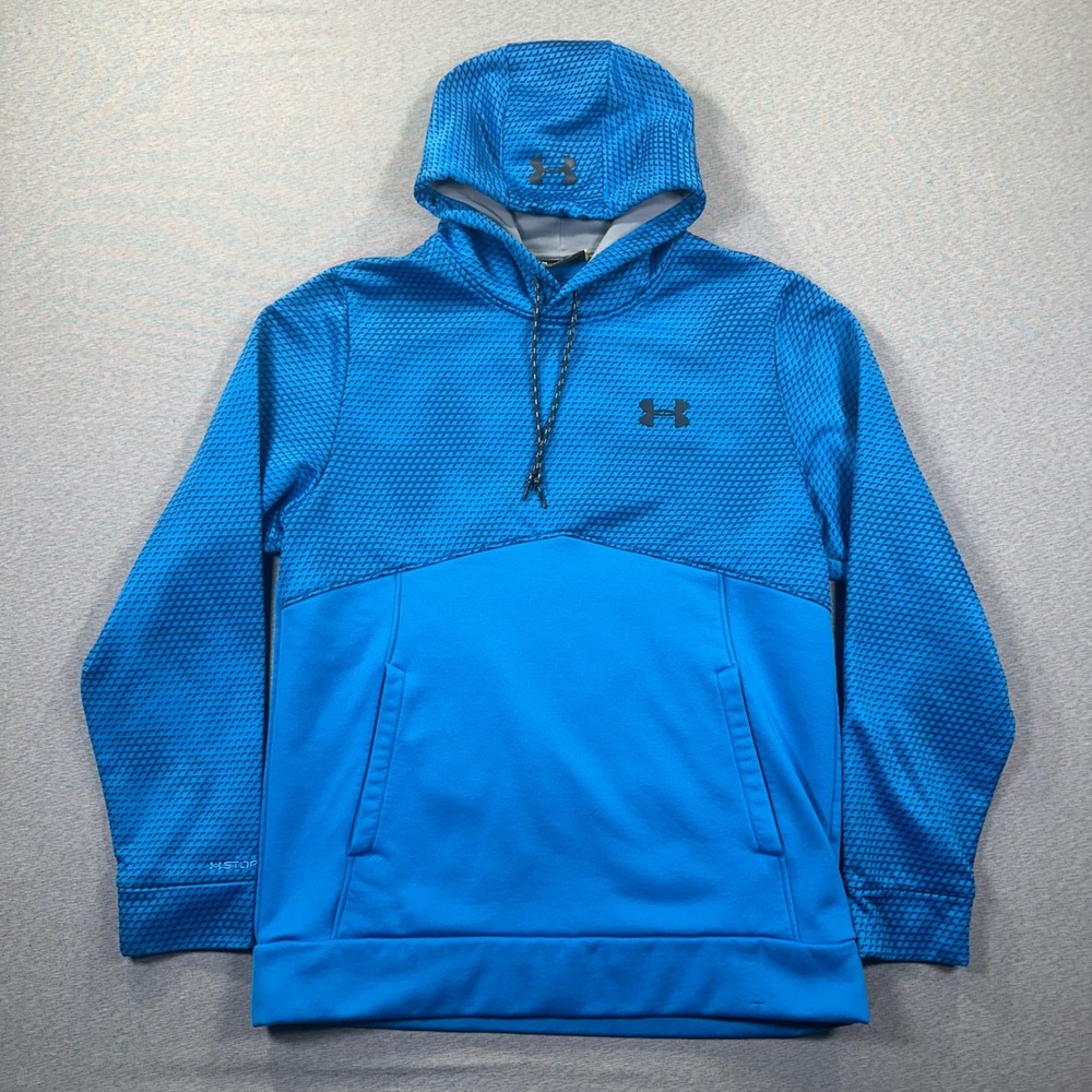 Under Armour ColdGear‎ Storm Hoodie Mens M Blue Geometric Pullover Pocket AOP